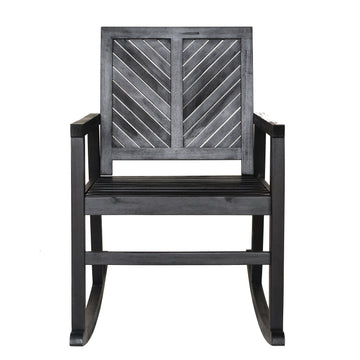 Ned Modern Chevron-Back 300-Lbs Support Acacia Wood Patio Outdoor Rocking Chair - JONATHAN Y